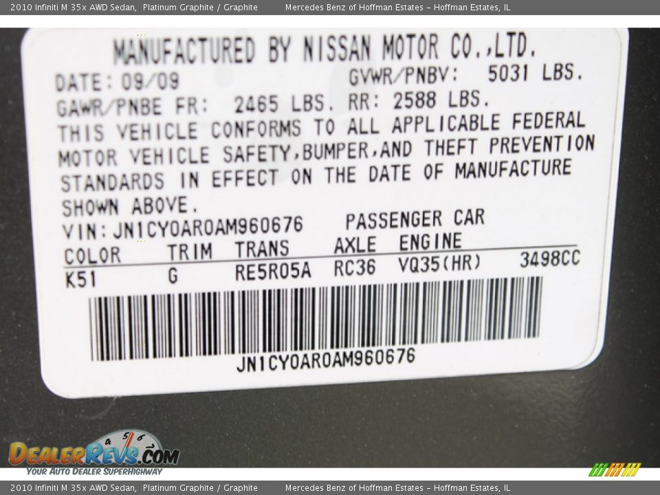 2010 Infiniti M 35x AWD Sedan Platinum Graphite / Graphite Photo #32