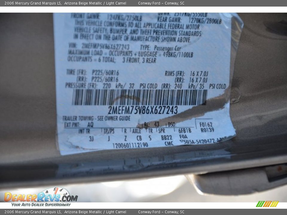 2006 Mercury Grand Marquis LS Arizona Beige Metallic / Light Camel Photo #27