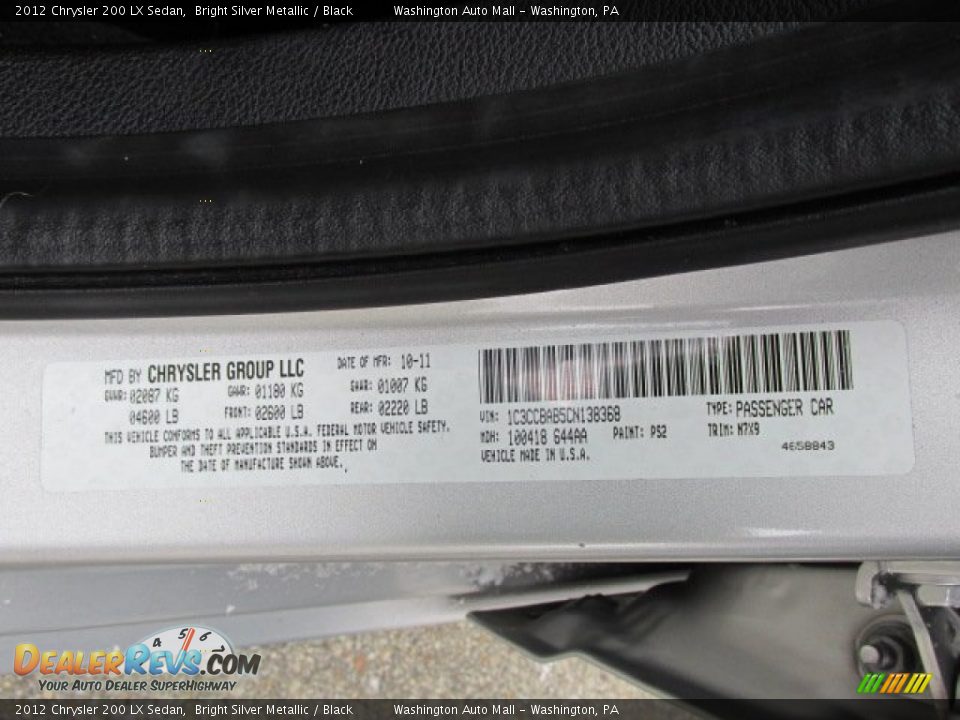 2012 Chrysler 200 LX Sedan Bright Silver Metallic / Black Photo #18