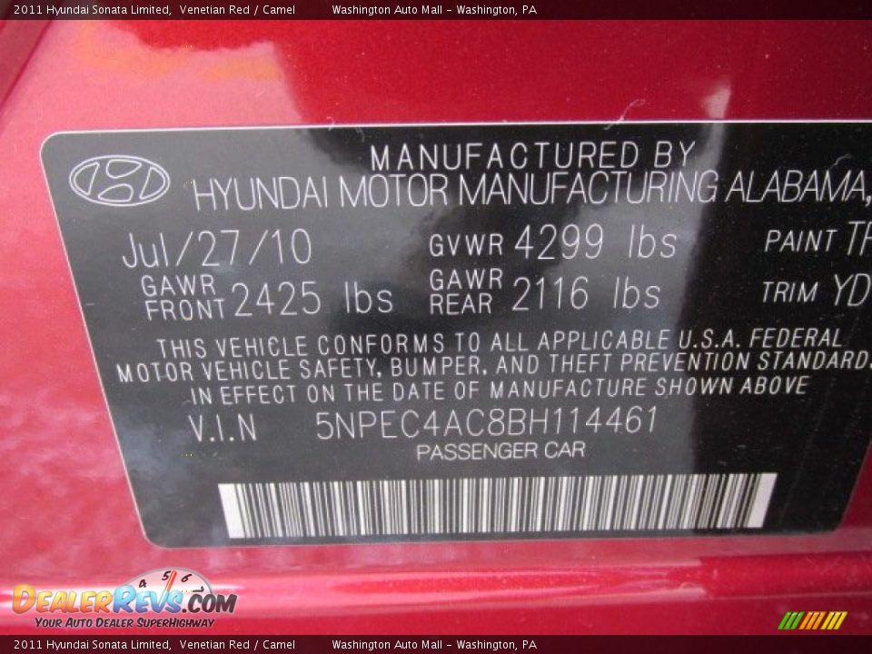 2011 Hyundai Sonata Limited Venetian Red / Camel Photo #19