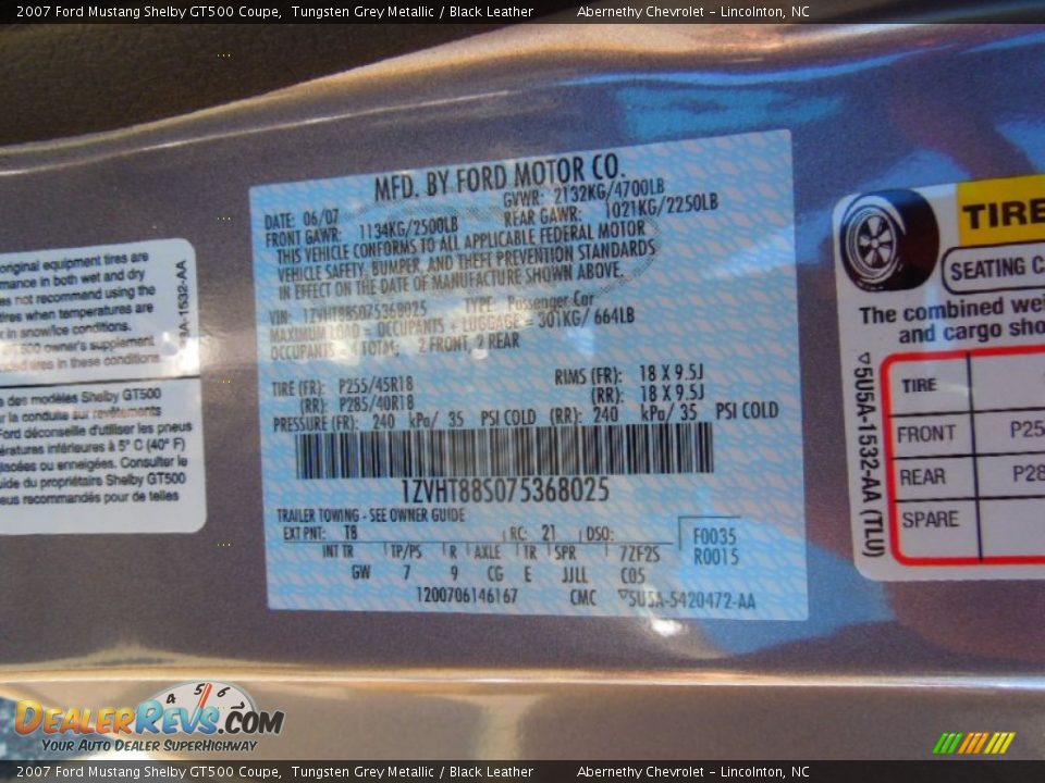 2007 Ford Mustang Shelby GT500 Coupe Tungsten Grey Metallic / Black Leather Photo #7