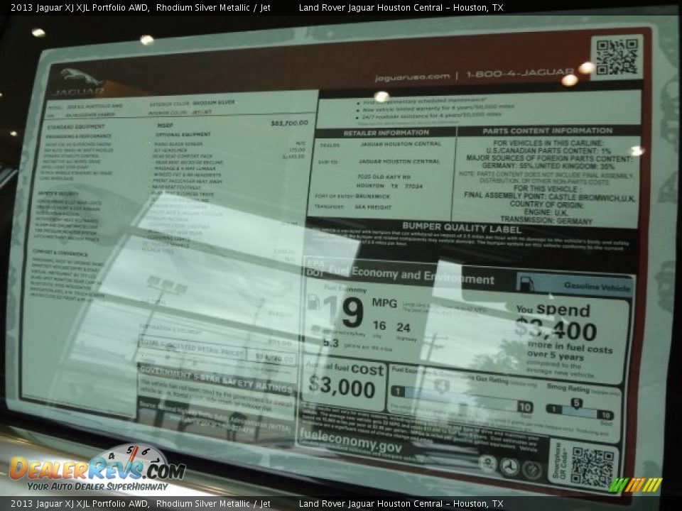 2013 Jaguar XJ XJL Portfolio AWD Window Sticker Photo #11