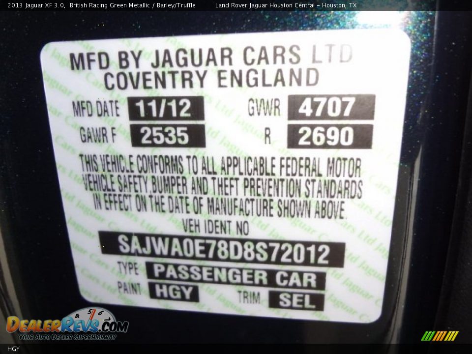 Jaguar Color Code HGY British Racing Green Metallic