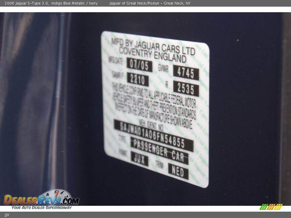 Jaguar Color Code JJX Indigo Blue Metallic