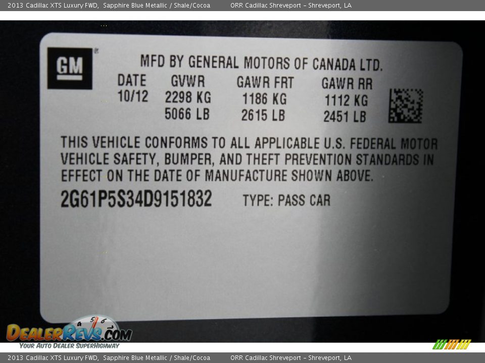 2013 Cadillac XTS Luxury FWD Sapphire Blue Metallic / Shale/Cocoa Photo #31