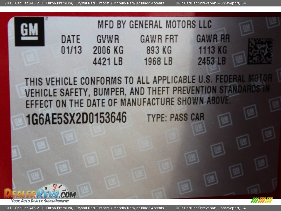 Info Tag of 2013 Cadillac ATS 2.0L Turbo Premium Photo #32
