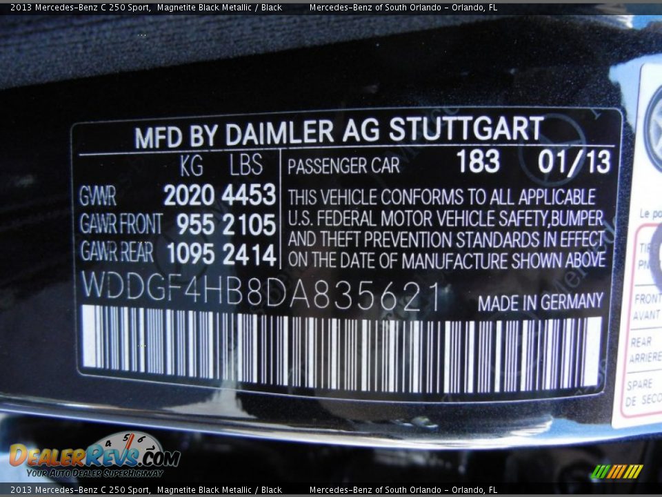 2013 Mercedes-Benz C 250 Sport Magnetite Black Metallic / Black Photo #13