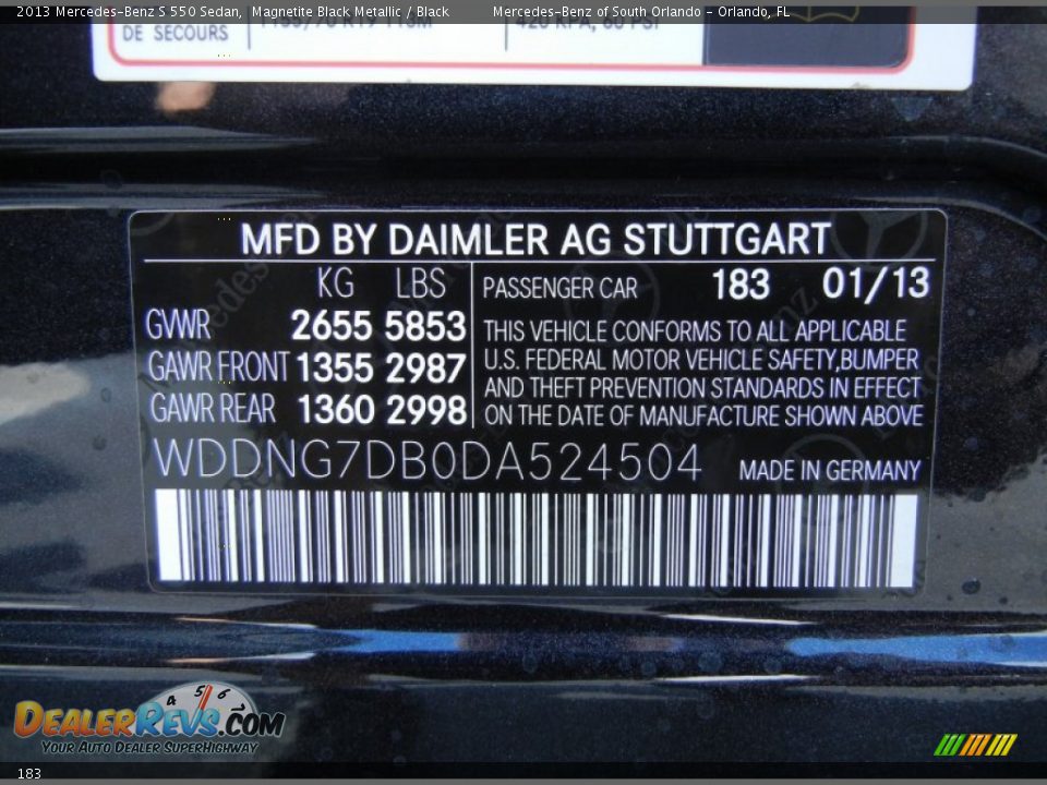 Mercedes-Benz Color Code 183 Magnetite Black Metallic