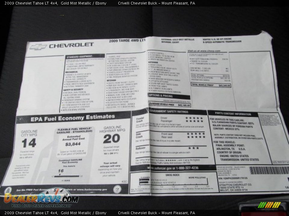 2009 Chevrolet Tahoe LT 4x4 Window Sticker Photo #33