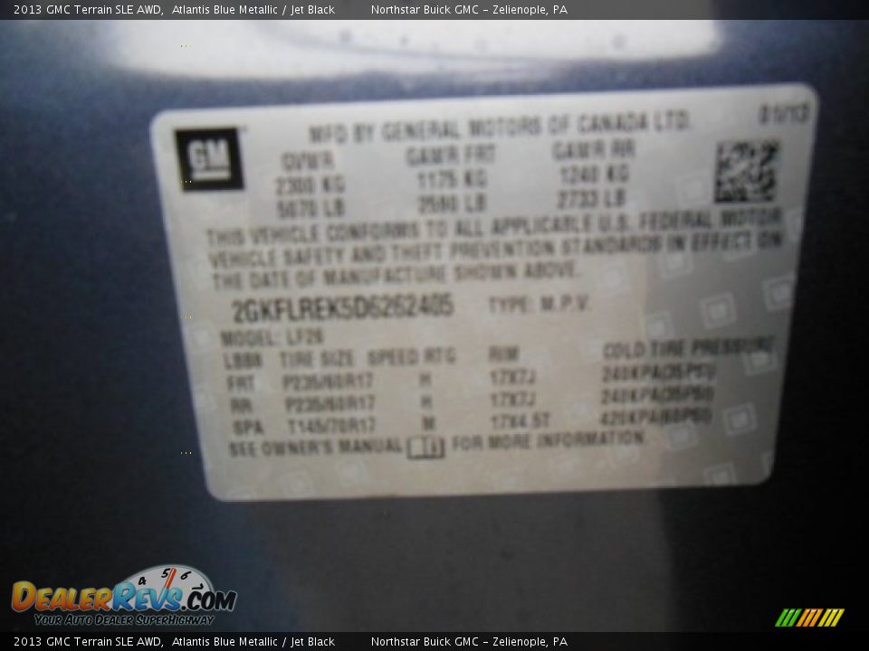 2013 GMC Terrain SLE AWD Atlantis Blue Metallic / Jet Black Photo #20