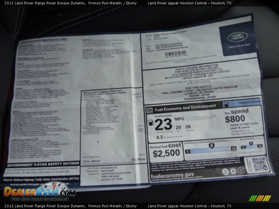 2013 Land Rover Range Rover Evoque Dynamic Window Sticker Photo #21