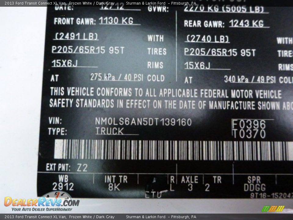 2013 Ford Transit Connect XL Van Frozen White / Dark Gray Photo #13