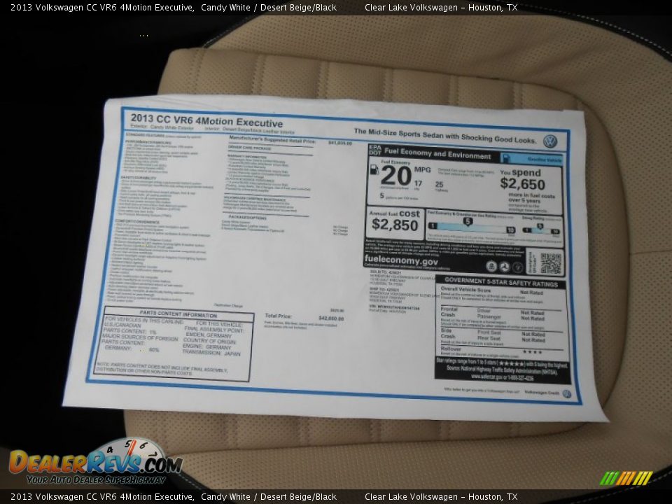 2013 Volkswagen CC VR6 4Motion Executive Window Sticker Photo #25