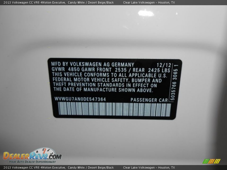 2013 Volkswagen CC VR6 4Motion Executive Candy White / Desert Beige/Black Photo #26
