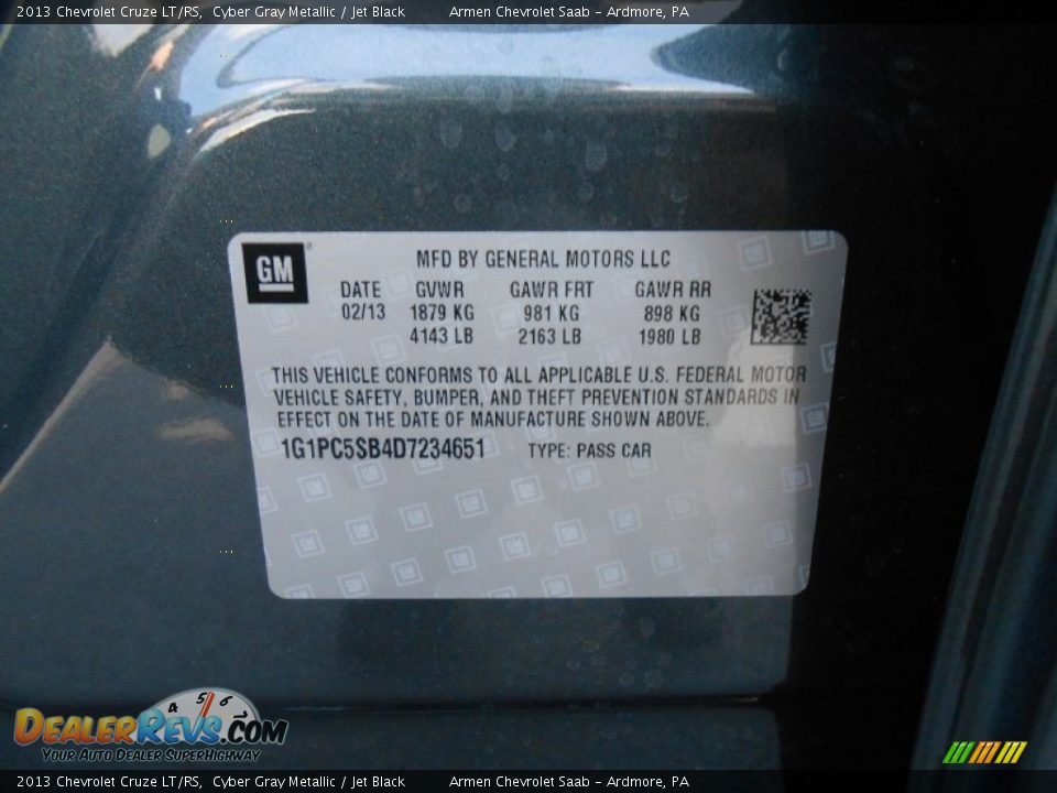 2013 Chevrolet Cruze LT/RS Cyber Gray Metallic / Jet Black Photo #15