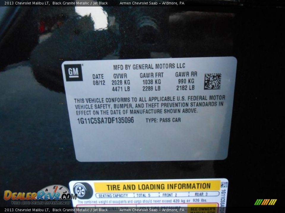 2013 Chevrolet Malibu LT Black Granite Metallic / Jet Black Photo #15