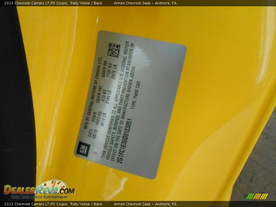 2013 Chevrolet Camaro LT/RS Coupe Rally Yellow / Black Photo #15