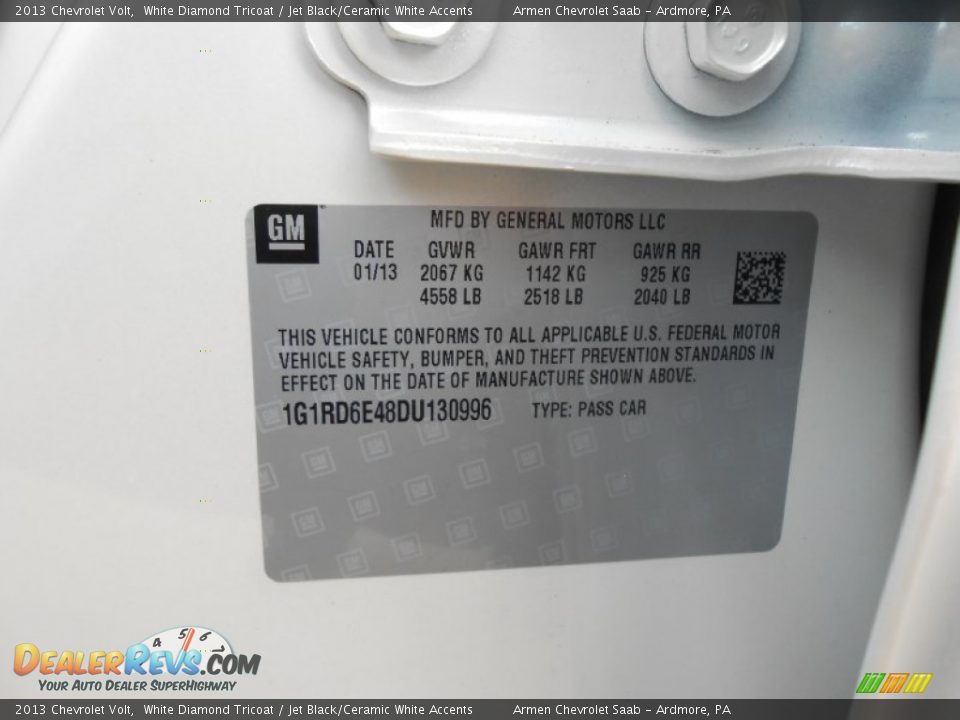 Info Tag of 2013 Chevrolet Volt  Photo #14