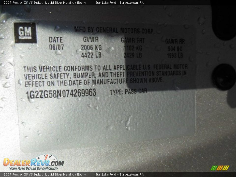 2007 Pontiac G6 V6 Sedan Liquid Silver Metallic / Ebony Photo #15