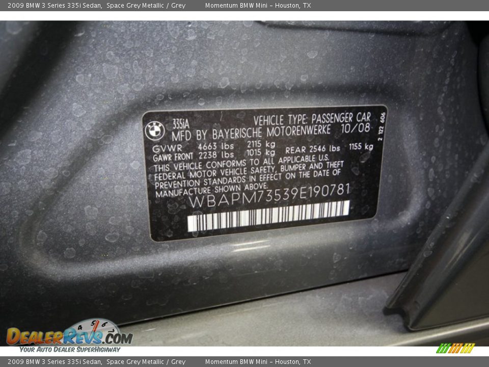 2009 BMW 3 Series 335i Sedan Space Grey Metallic / Grey Photo #10