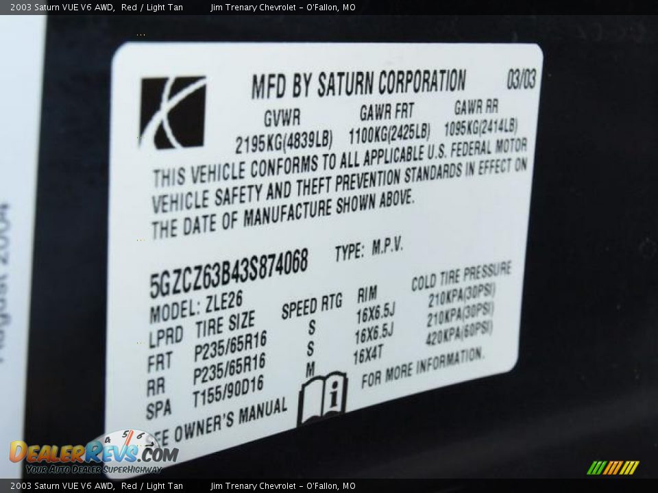 2003 Saturn VUE V6 AWD Red / Light Tan Photo #17