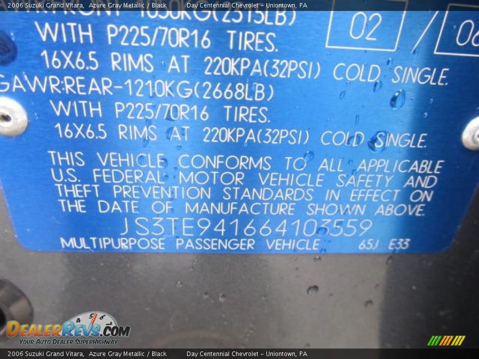 2006 Suzuki Grand Vitara Azure Gray Metallic / Black Photo #19