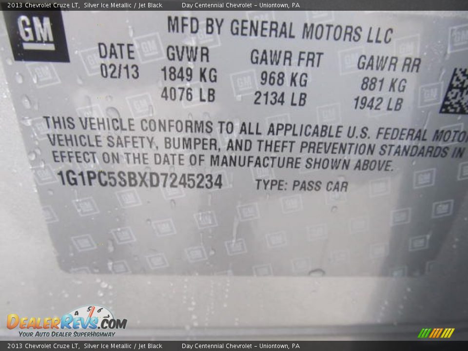 2013 Chevrolet Cruze LT Silver Ice Metallic / Jet Black Photo #19