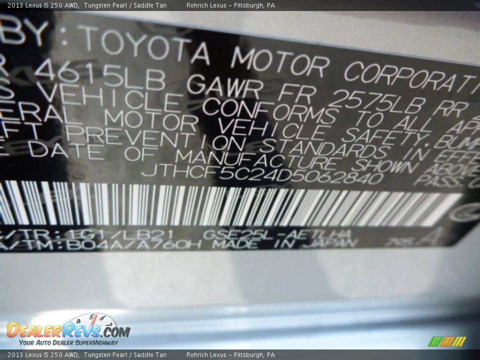 2013 Lexus IS 250 AWD Tungsten Pearl / Saddle Tan Photo #16