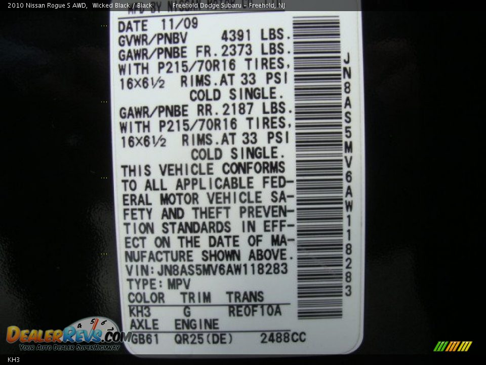 Nissan Color Code KH3 Wicked Black