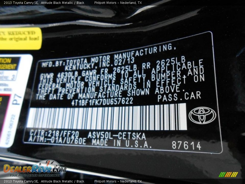 2013 Toyota Camry SE Attitude Black Metallic / Black Photo #35