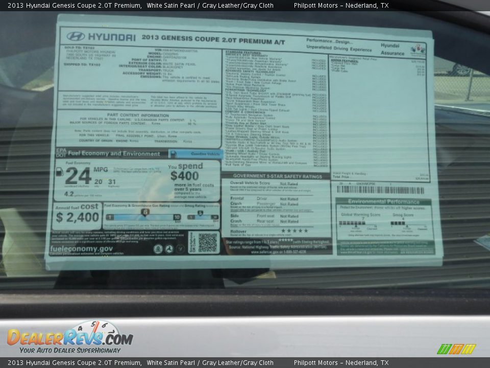 2013 Hyundai Genesis Coupe 2.0T Premium Window Sticker Photo #35