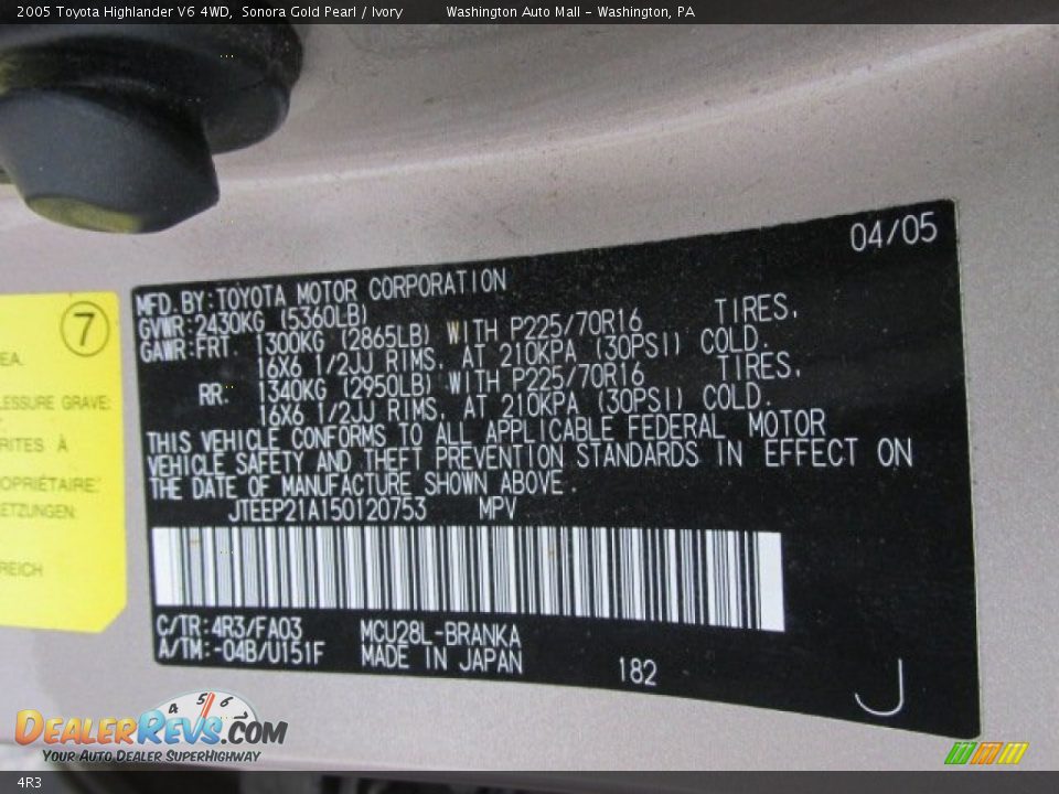 Toyota Color Code 4R3 Sonora Gold Pearl