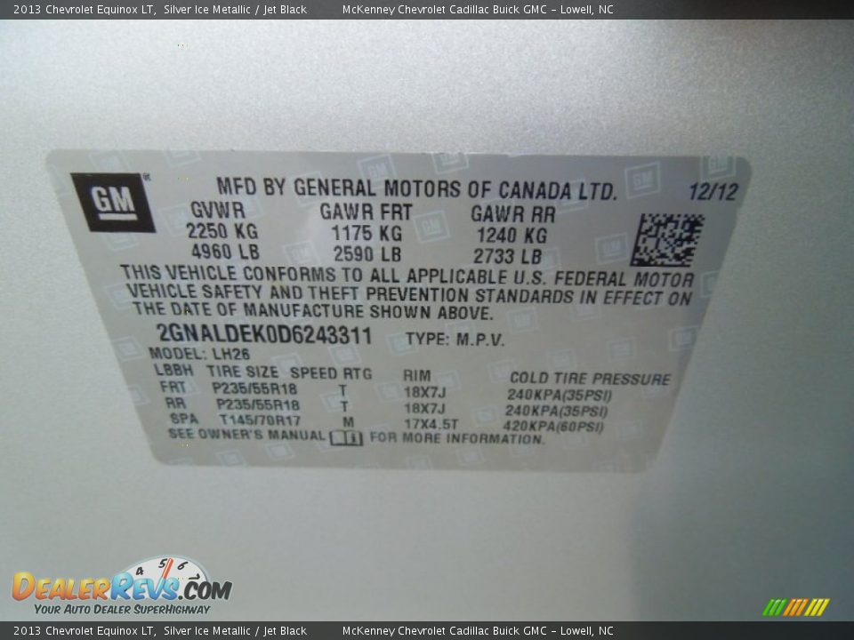 2013 Chevrolet Equinox LT Silver Ice Metallic / Jet Black Photo #7