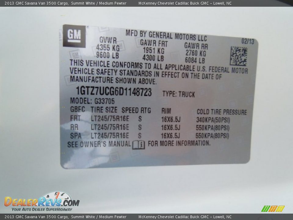 2013 GMC Savana Van 3500 Cargo Summit White / Medium Pewter Photo #7