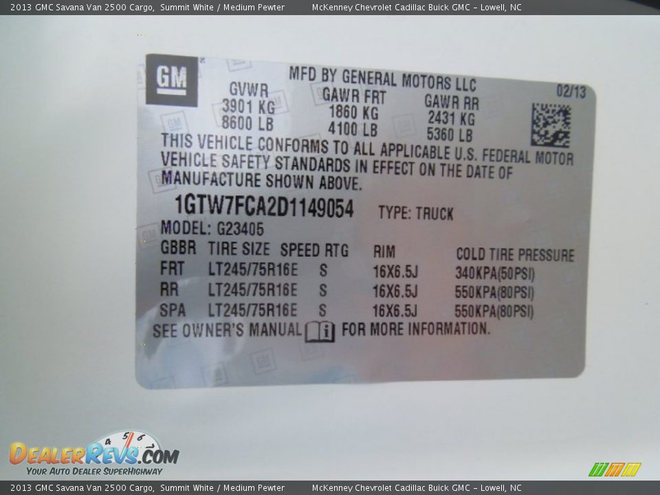 2013 GMC Savana Van 2500 Cargo Summit White / Medium Pewter Photo #7