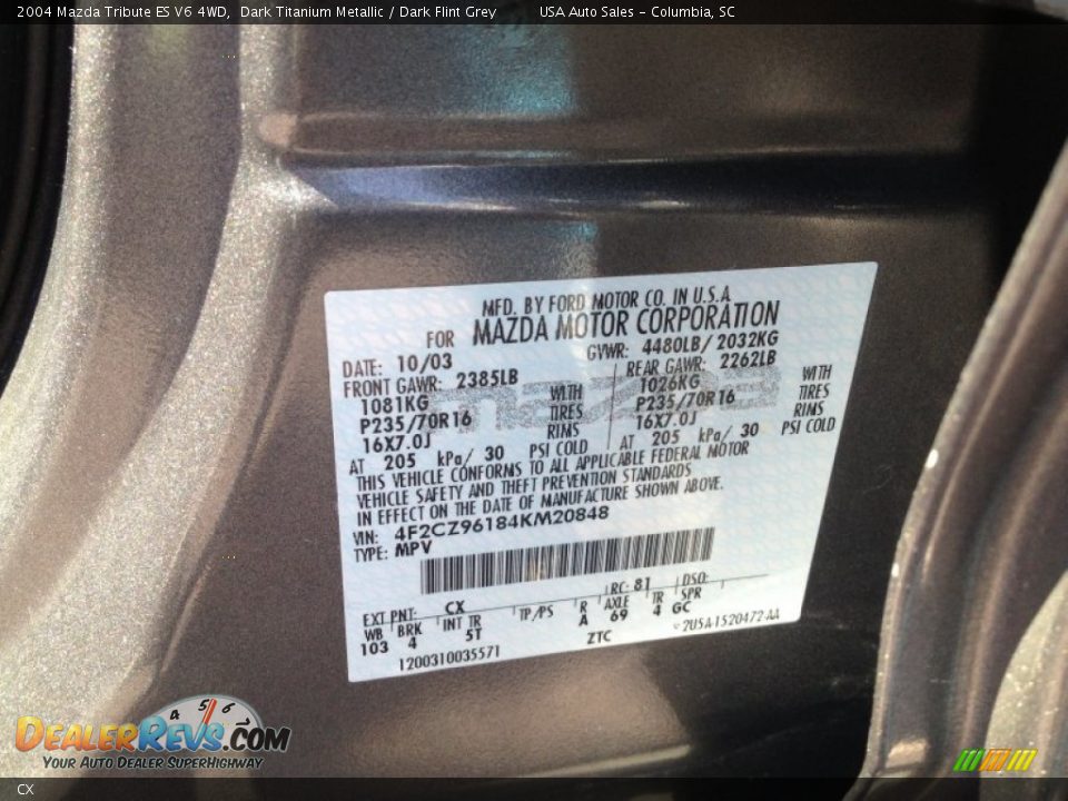 Mazda Color Code CX Dark Titanium Metallic