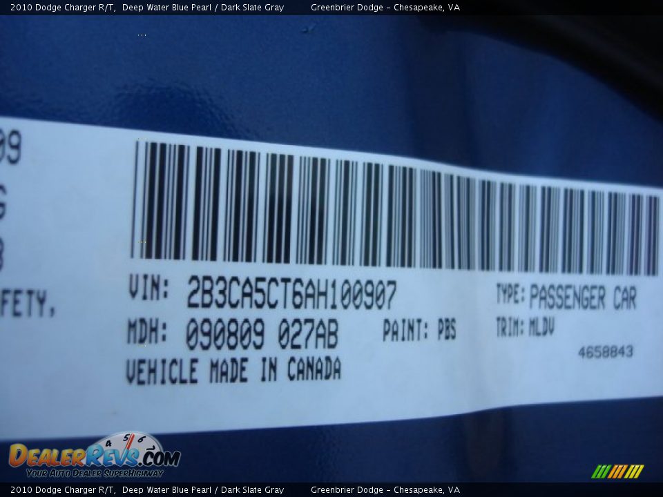 2010 Dodge Charger R/T Deep Water Blue Pearl / Dark Slate Gray Photo #29