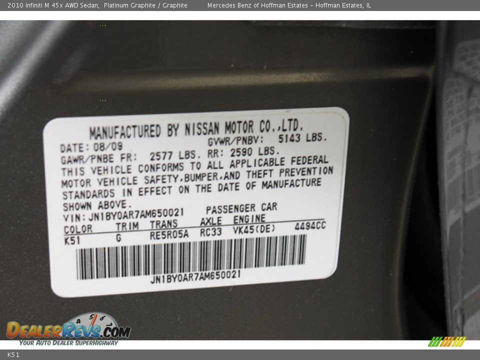 Infiniti Color Code K51 Platinum Graphite