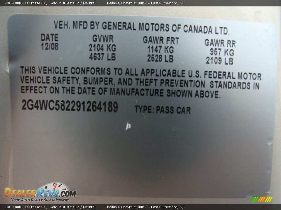 2009 Buick LaCrosse CX Gold Mist Metallic / Neutral Photo #15