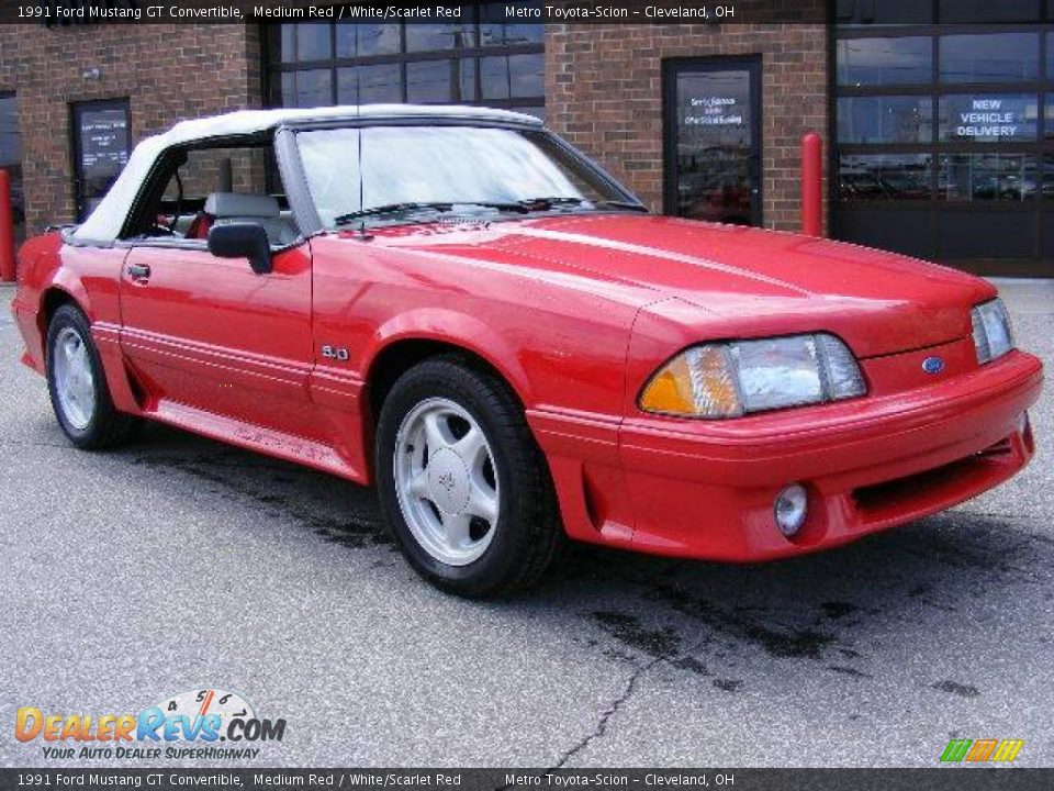 1991 Ford Mustang GT Convertible Medium Red / White/Scarlet Red Photo #1