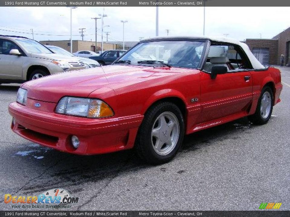 1991 Ford Mustang GT Convertible Medium Red / White/Scarlet Red Photo #7