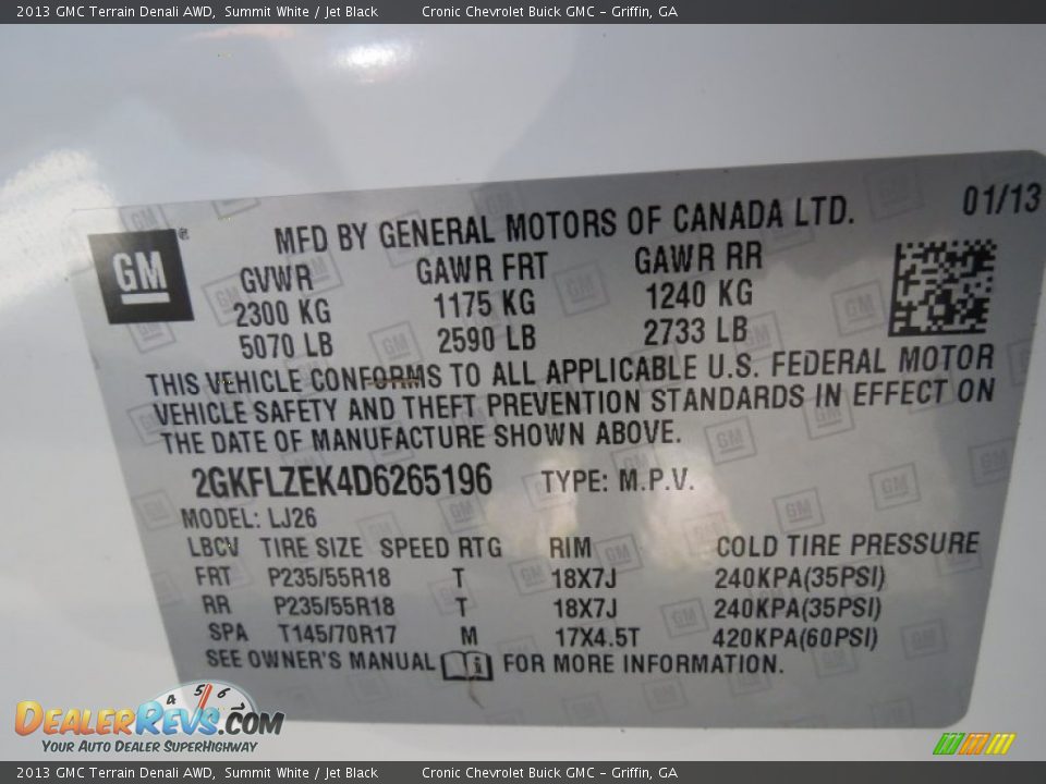 2013 GMC Terrain Denali AWD Summit White / Jet Black Photo #17