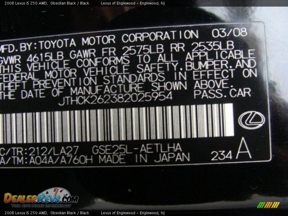 2008 Lexus IS 250 AWD Obsidian Black / Black Photo #15