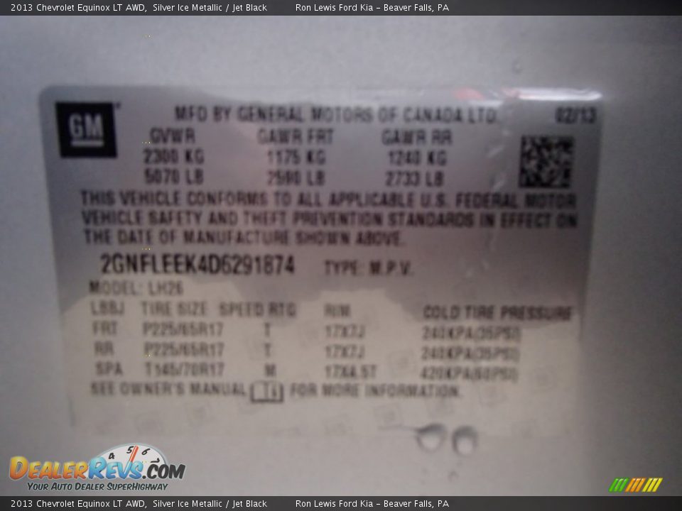 2013 Chevrolet Equinox LT AWD Silver Ice Metallic / Jet Black Photo #20