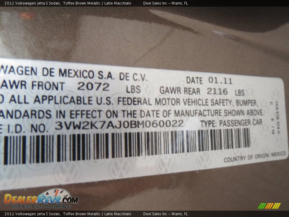 2011 Volkswagen Jetta S Sedan Toffee Brown Metallic / Latte Macchiato Photo #14