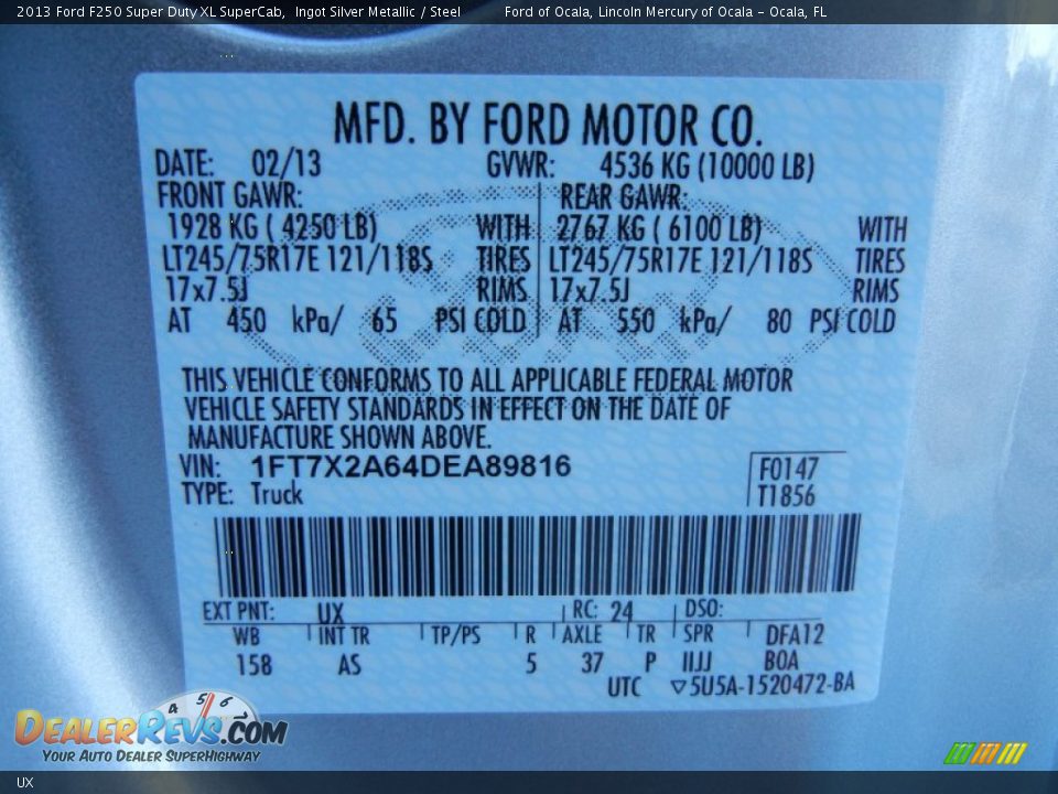 Ford Color Code UX Ingot Silver Metallic