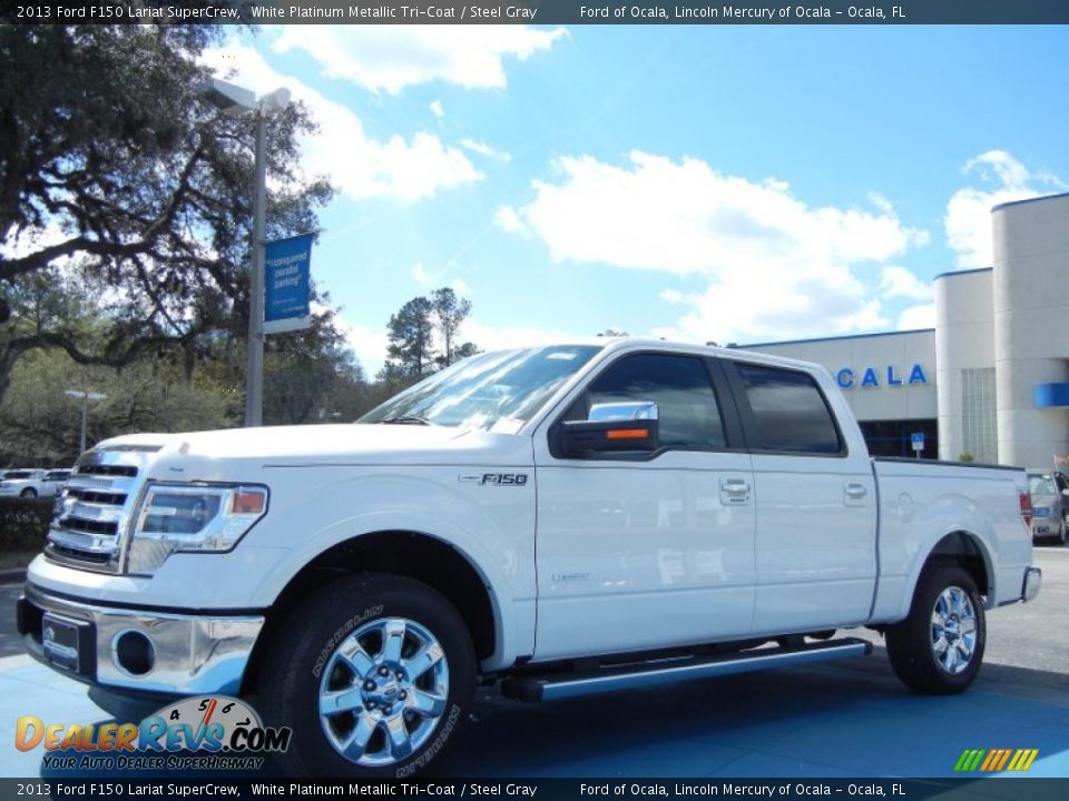 2013 Ford F150 Lariat SuperCrew White Platinum Metallic Tri-Coat / Steel Gray Photo #1
