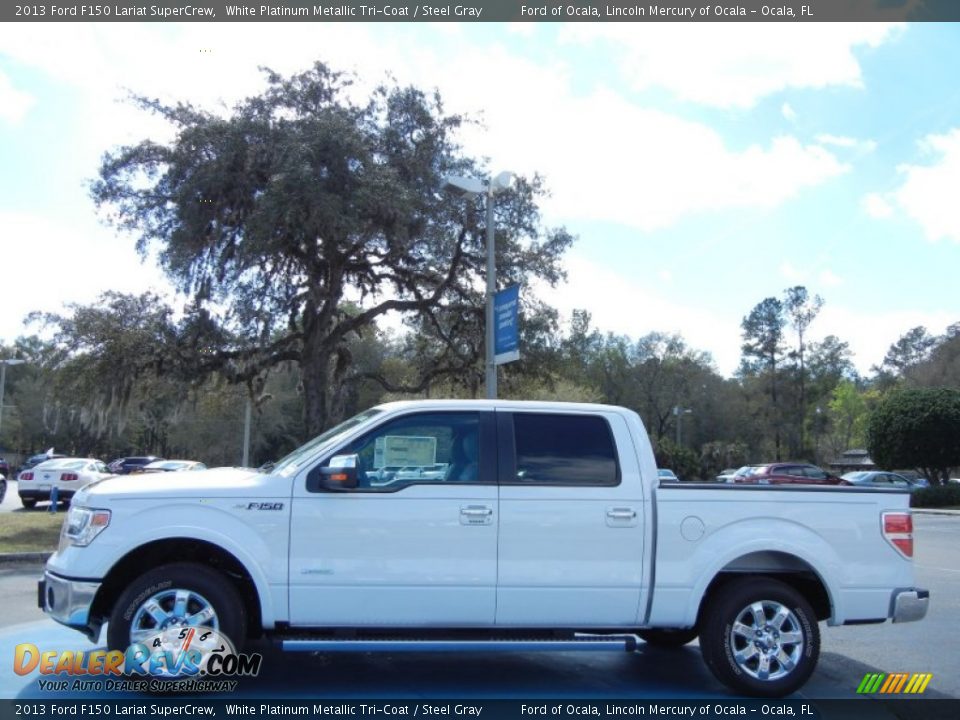 2013 Ford F150 Lariat SuperCrew White Platinum Metallic Tri-Coat / Steel Gray Photo #2