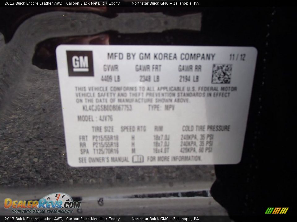 2013 Buick Encore Leather AWD Carbon Black Metallic / Ebony Photo #20