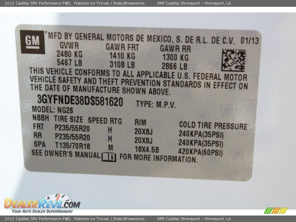 2013 Cadillac SRX Performance FWD Platinum Ice Tricoat / Shale/Brownstone Photo #34